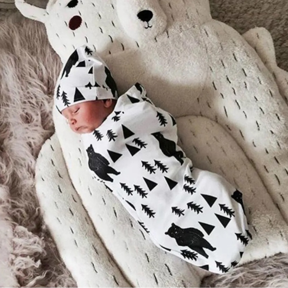 1set Newborn Infant Swaddle Blanket Wrap + Hat Baby Swaddling Sleeping Bag